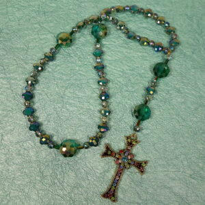 Aqua Faceted Crosses Prayer Bead Necklace - Image 3