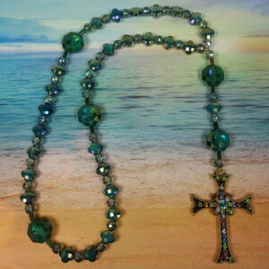 Aqua Faceted Crosses Prayer Bead Necklace - Image 6