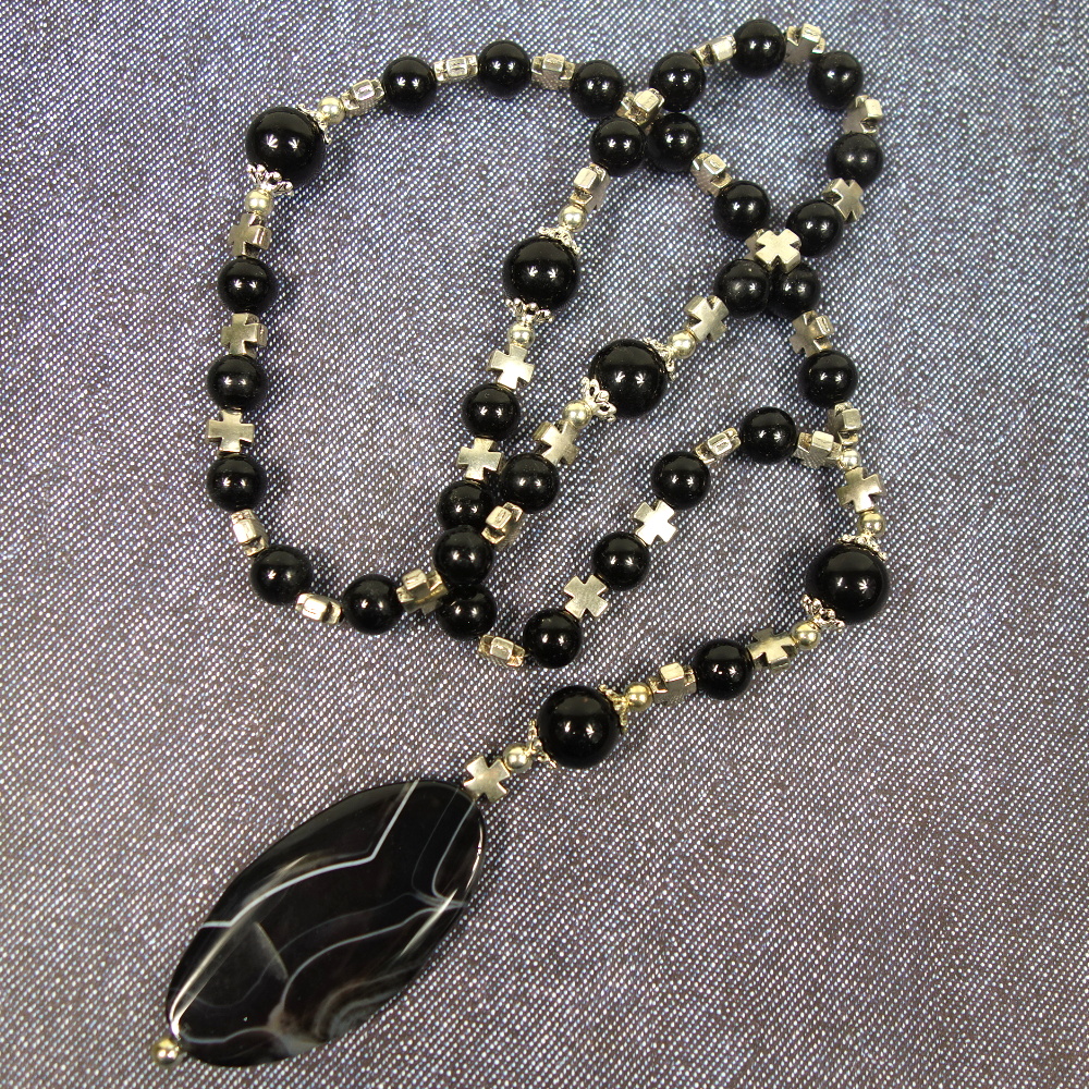 Onyx Crosses Prayer Bead Necklace