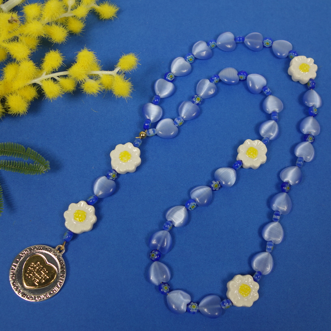 Blue Daisy Spinner Prayer Beads