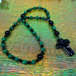Green Faux Malachite Prayer Bead Necklace - Image 8