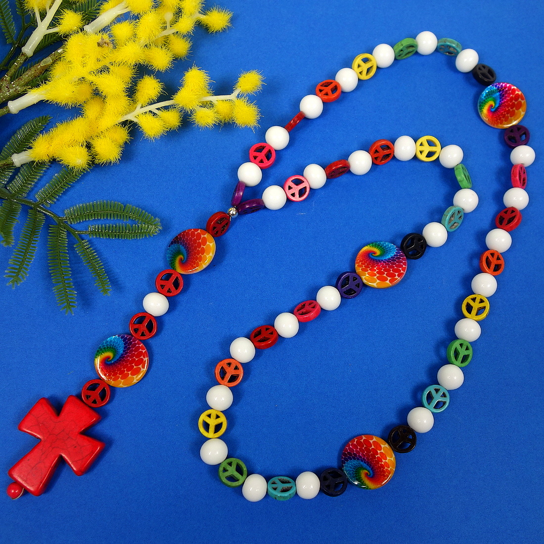 Rainbow Peace Prayer Bead Necklace