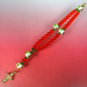 Flowered Red Prayer Bead Bracelet - Image 7